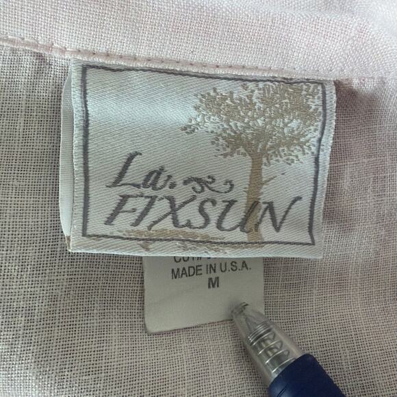 La Fixsun Pink Button Down Boyfriend Tunic Top 100% Linen Hi-Lo Women's Medium - Picture 4 of 6